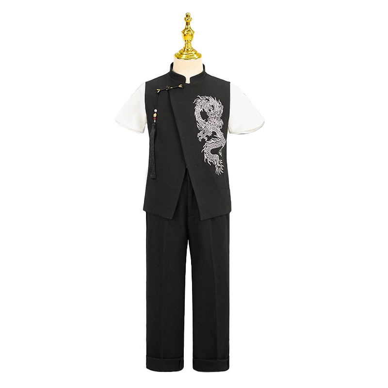 儿童西装套装男童礼服黑色中国风