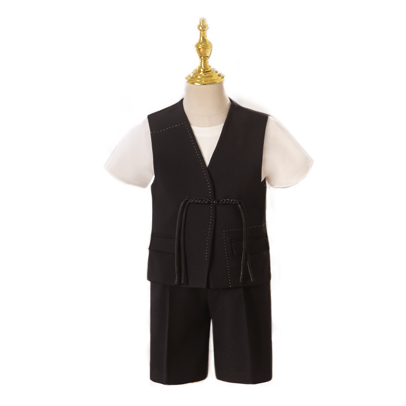 儿童西装套装儿童礼服黑色中式