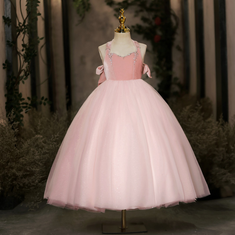 女童礼服粉色儿童小主持人演出服花童轻奢小众高端钢琴演奏演出服