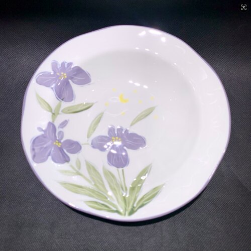 正品裕行星月繁花釉下彩8/9英寸草帽盘菜盘圆盘陶瓷盘意面盘宽边