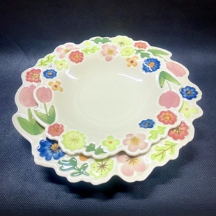 皇冠正品雅兴乐花卉系列釉下彩8.2/10英寸深盘菜盘陶瓷盘简约风格