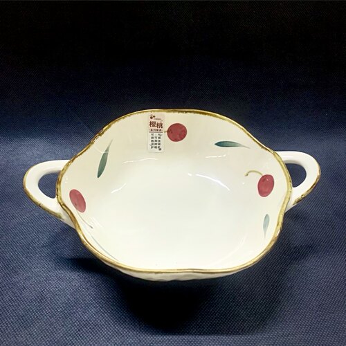 正品晋宝源樱桃釉下彩9.25英寸双耳异形烤碗面碗汤碗陶瓷碗日式风