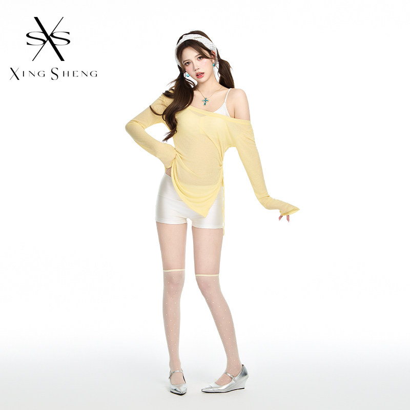 新款纯欲少女分体泳衣四件套斜肩罩衫显瘦蓬蓬裙温泉海边度假泳衣