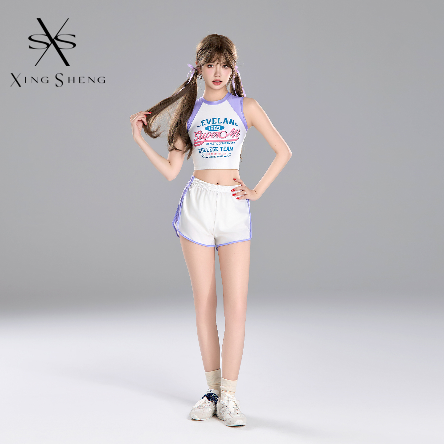 型盛2025新款鬼马少女多巴胺可爱保守短裤三件套运动速干分体泳衣