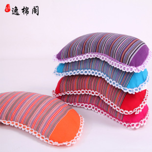 棉老粗布单人荞麦壳儿童枕头婴幼儿童宝宝成人月牙枕套 枕芯可拆