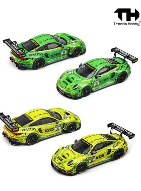 TH车模1:64 保时捷911GT3R 黄绿色 合金车模仿真汽车模型收藏摆件