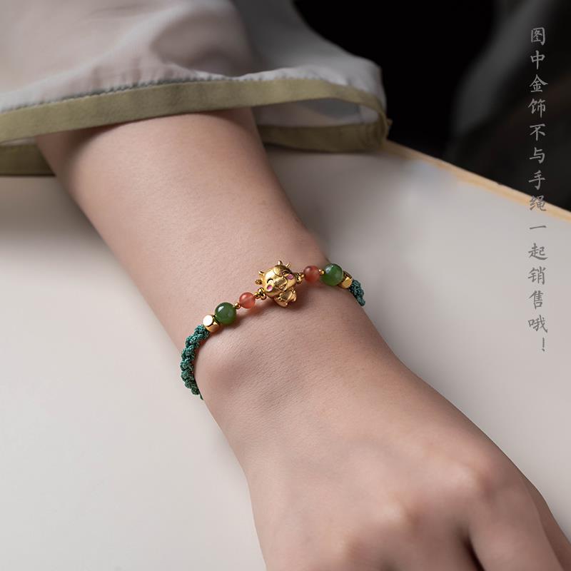 2025花素编织手绳半成品可穿珠貔貅吊坠蜜蜡3D硬金珍珠手链绳子di