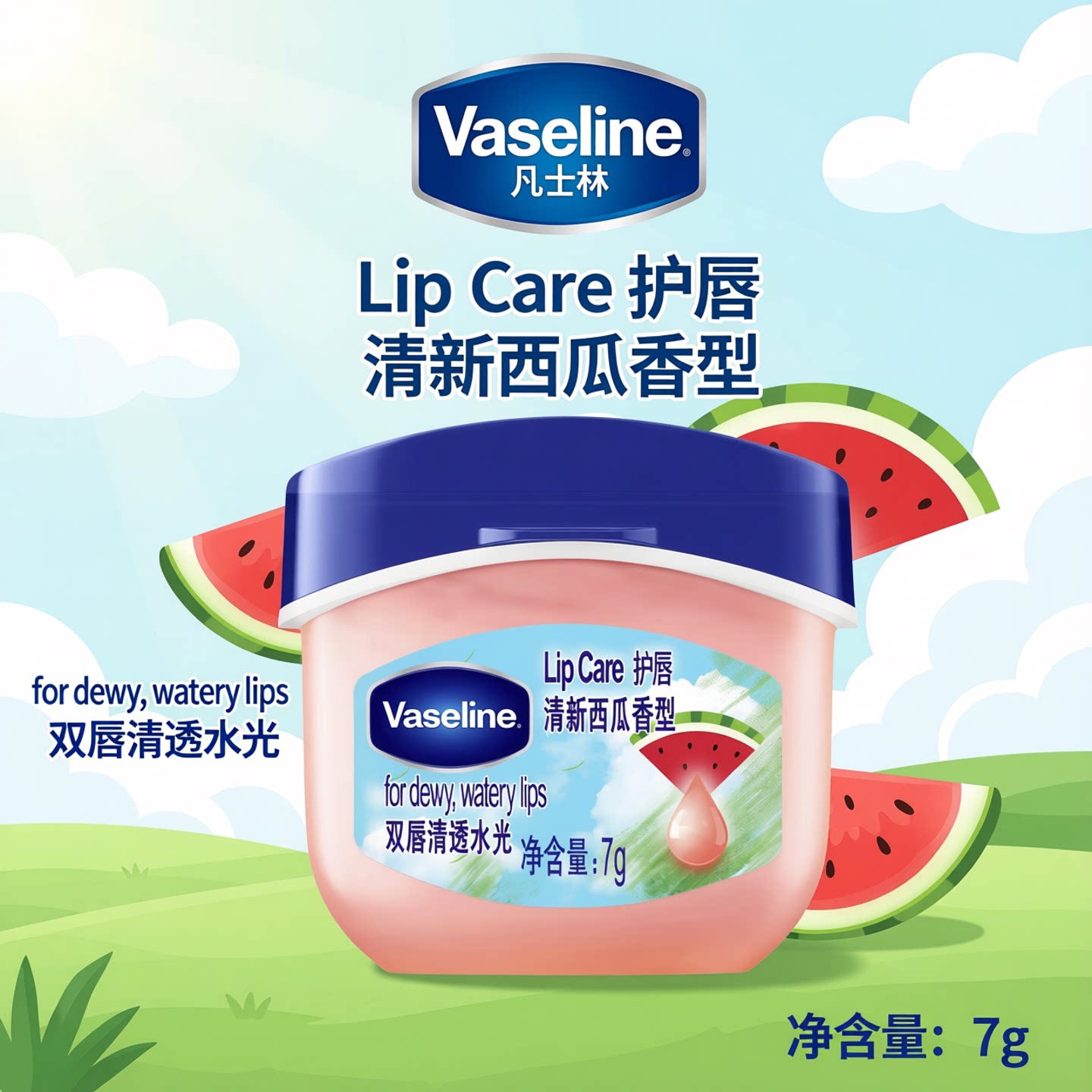 凡士林唇膜护唇膏小Q罐保湿滋水润修护晶冻男女士 清新西瓜7g