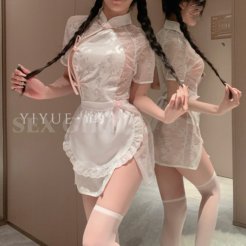 宜约性感旗袍蕾丝小胸友好小厨娘女仆装女佣免脱制服套装