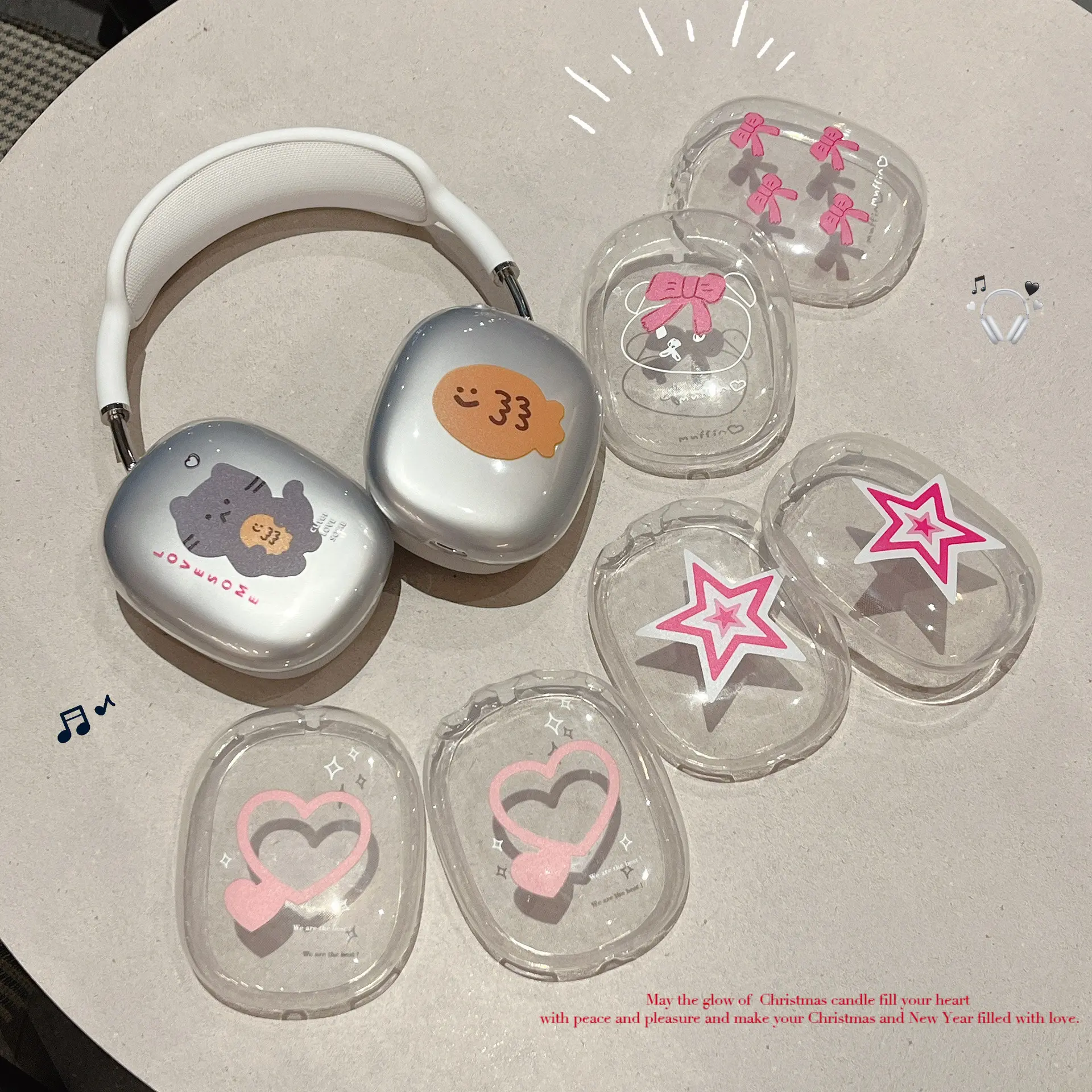 韩国适用Airpods Max苹果耳机壳星星蝴蝶结高透tpu头戴透明保护套