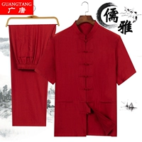 Bộ đồ trung niên Tang Trung Quốc màu đỏ lớn Hanfu hai mảnh cotton và bộ đồ bằng vải lanh - Trang phục dân tộc trang phục dân tộc các nước