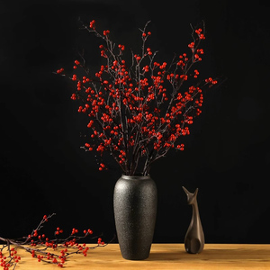 新中式红浆果仿真花束客厅塑料花摆设装饰摆件餐桌假花冬青发财果