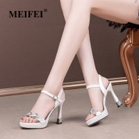 Leather open-toe waterproof platform high-heeled sandals for women, 2026 summer new style, rhinestone red fashion sandals for women thumbnail 2