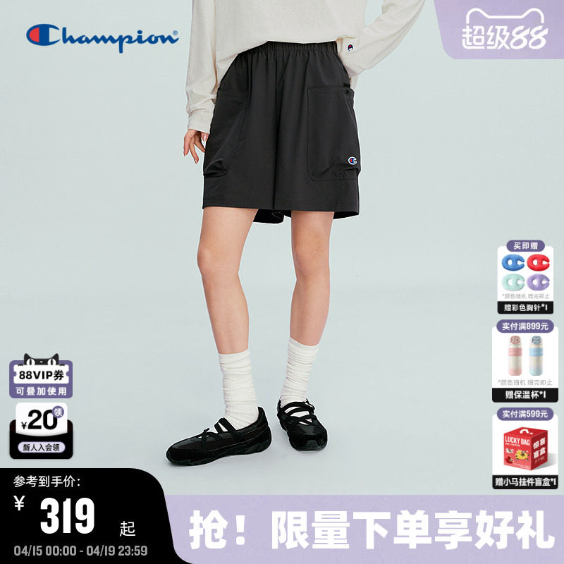 Champion冠军休闲短裤女2026夏季新款美式工装风纯色运动显瘦宽松