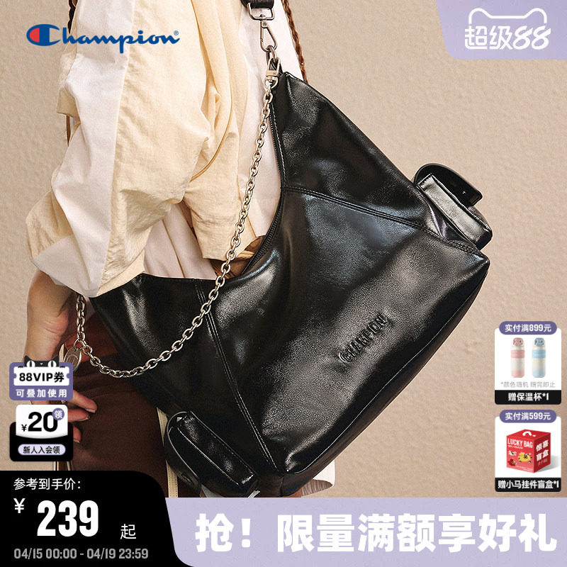 Champion冠军单肩包女春季机车包男情侣休闲链条斜挎包大容量背包
