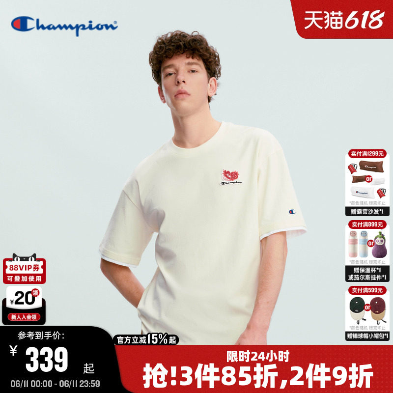Champion冠军短袖男2026夏季新款纯棉休闲草莓刺绣T恤女情侣款潮