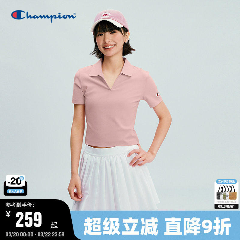 Champion冠军短袖POLO女2026春季新款翻领纯色修身T恤韩系学院风