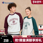 张远同款 撞色女情侣红 新款 Champion冠军插肩袖 圆领卫衣男2025秋季