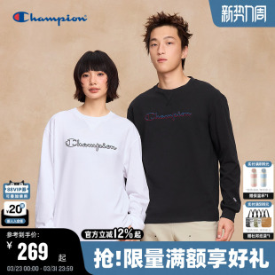 立体刺绣女情侣款 Champion冠军圆领长袖 打底衫 新款 T恤男秋季