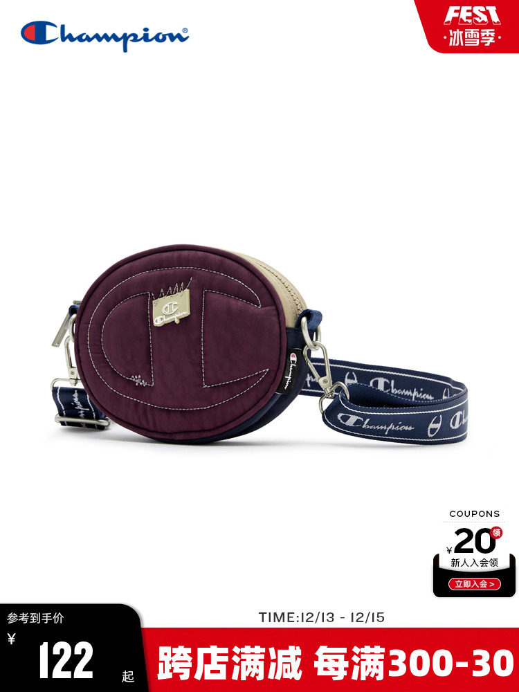 챔피언 챔피언 메신저 백 라운드 케이크 가방 2024 가을 새로운 커플 미국 작은 어깨 가방 여성 캐주얼 가방