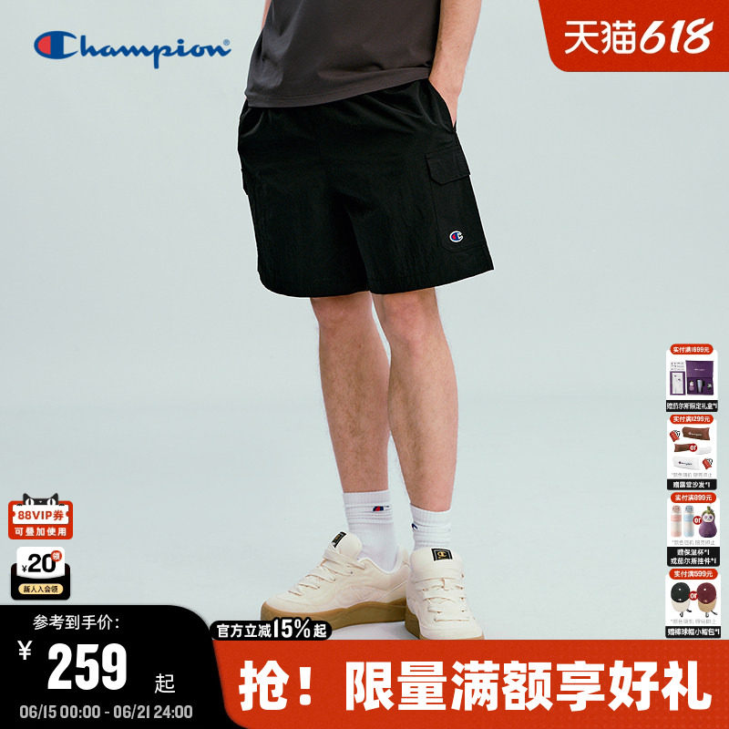 Champion冠军短裤男2026夏季新款工装风抽绳休闲直筒裤女美式潮牌