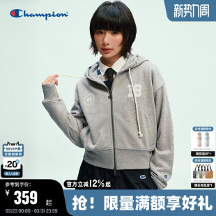 连帽外套短款 开衫 休闲风简约 新款 Champion冠军拉链卫衣女2026春季