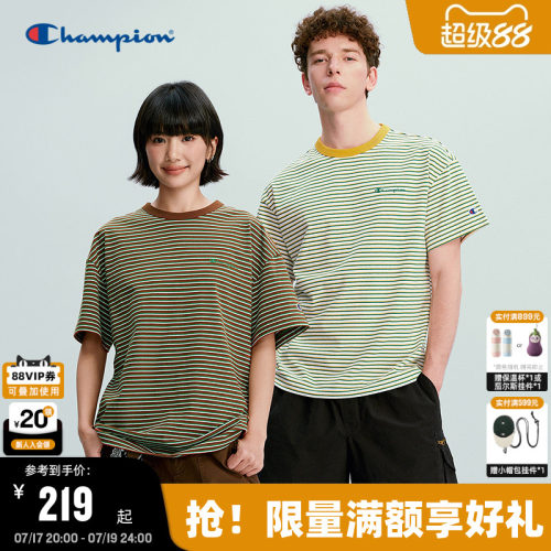 Champion复古条纹短袖T恤
