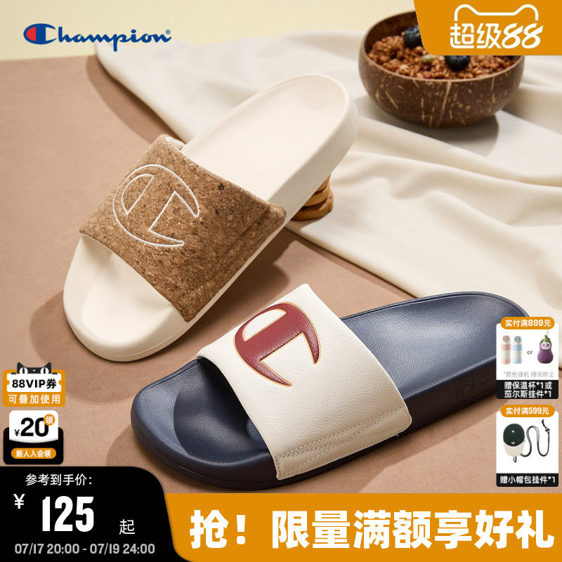 Champion冠军情侣拖鞋夏季女外穿一字拖沙滩鞋休闲凉拖男Slide C