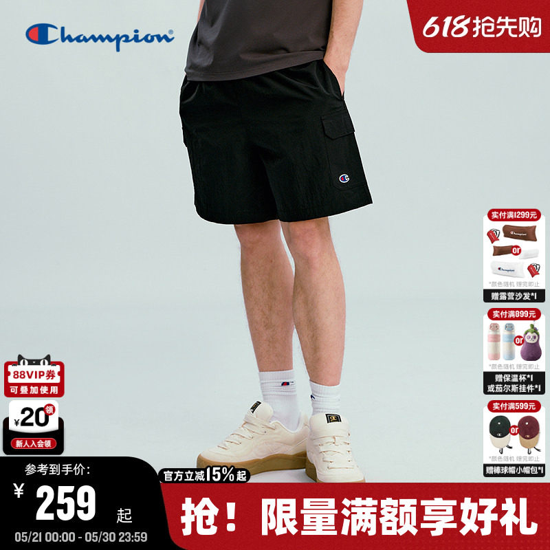 Champion冠军短裤男2026夏季新款工装风抽绳休闲直筒裤女美式潮牌