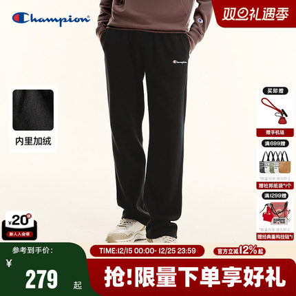 Champion冠军直筒卫裤男秋季新款束脚长裤保暖女加绒冬美式运动风