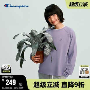 Champion冠军长袖T恤女2026春季新款休闲暮藤紫纯色基础款打底衫