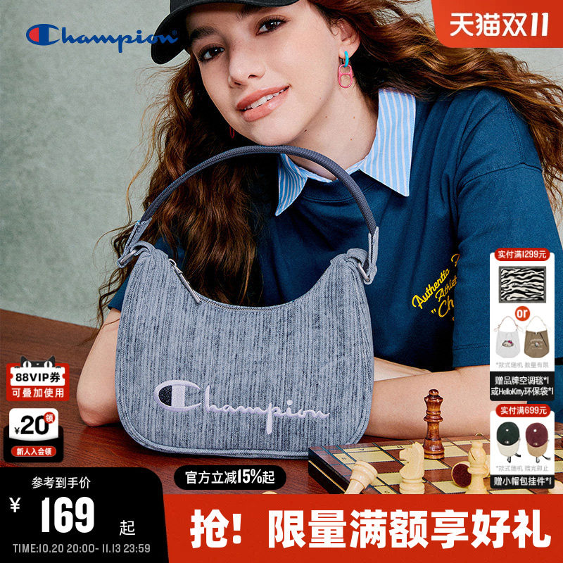 Champion冠军腋下包26秋季女字母刺绣时尚休闲牛角包通勤单肩包