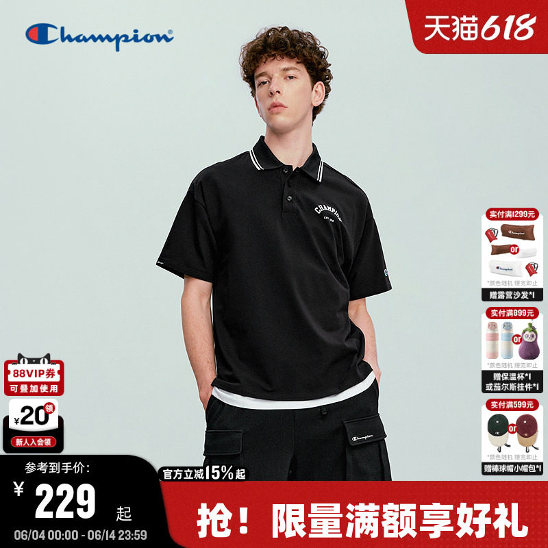Champion冠军短袖男2026夏季新款POLO衫翻领T恤女休闲经典老钱风