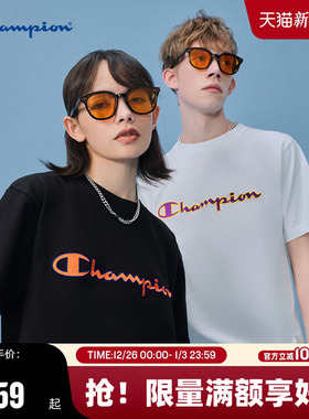 Champion冠军短袖纯棉蓝色夏季男士t恤美式白色宽松男装上衣