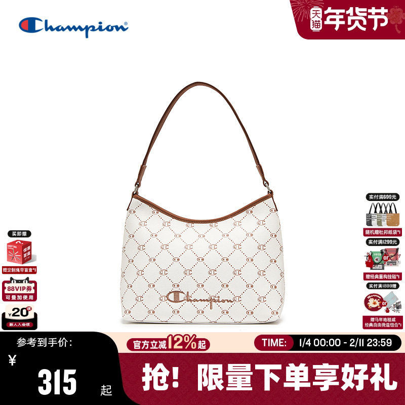 Champion冠军单肩包2026春季新款女老花腋下hobo包复古通勤斜挎包,箱包皮具/热销女包/男包,通用款女包,淘宝优惠券,粉丝福利购,淘宝优惠卷