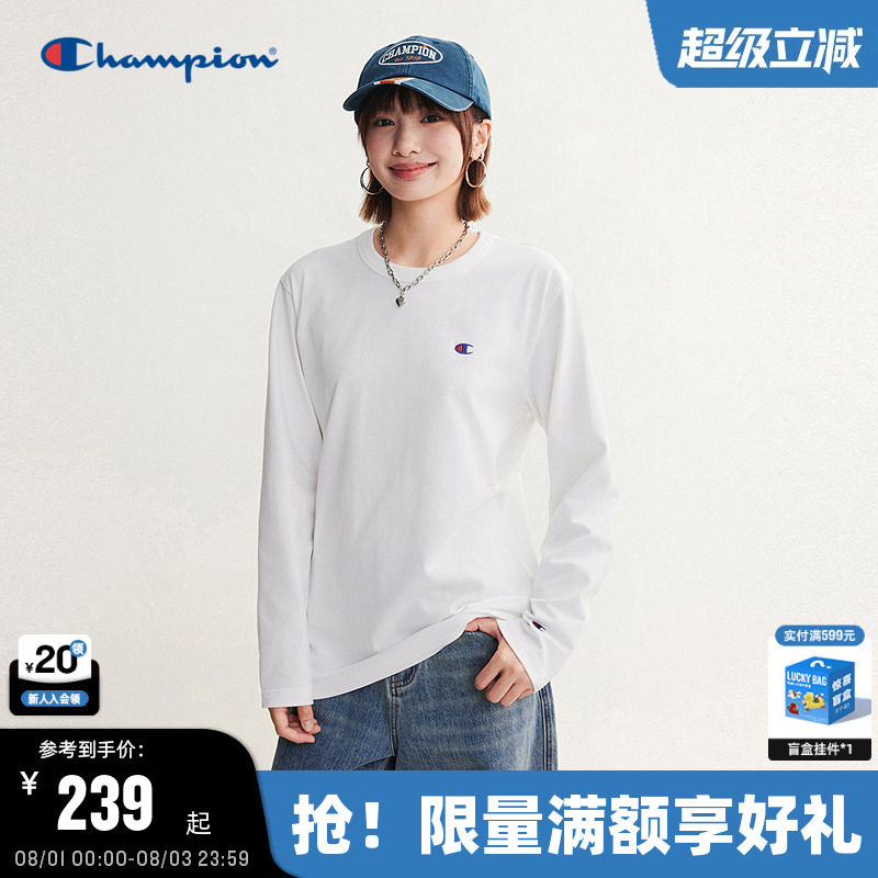 Champion冠军长袖T恤男2026秋季新款全棉基础款纯色打底衫女休闲