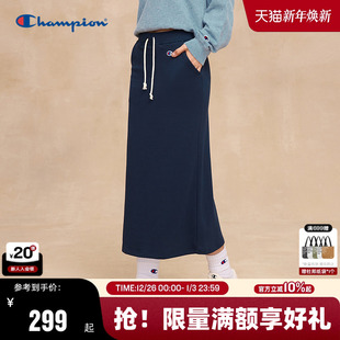 韩系长裙夏 刺绣休闲红色抽绳款 Champion冠军半身裙女2026春季 新款