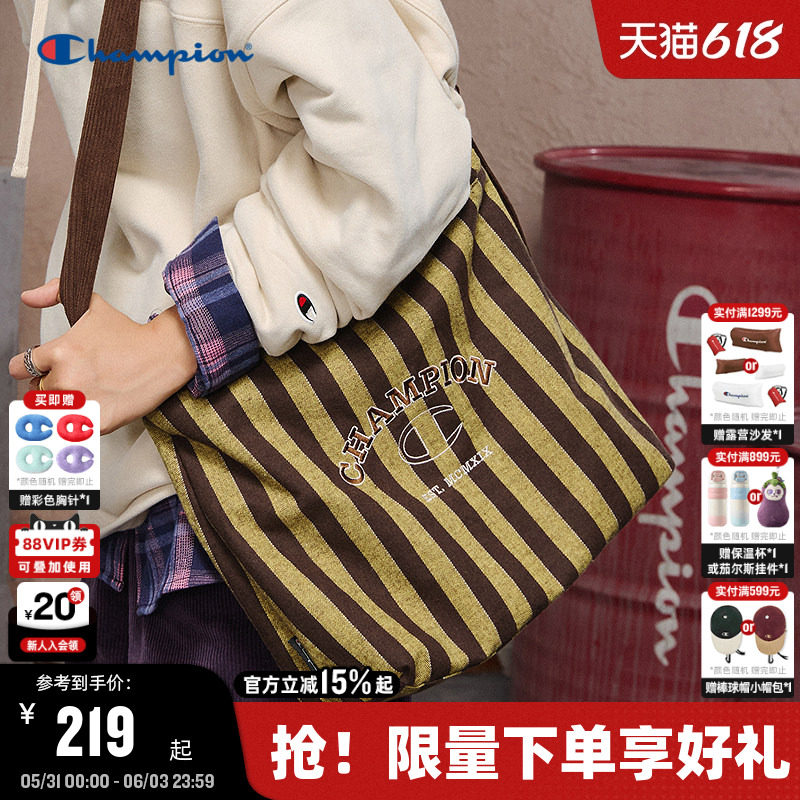 Champion冠军斜挎包26夏季新款女大容量帆布包双面可背通勤单肩包