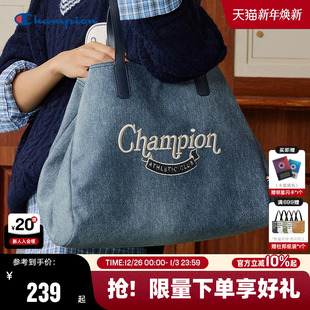 Champion冠军单肩包25秋冬新款 女复古帆布托特包大容量通勤背包男
