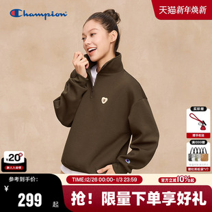Champion冠军半拉链卫衣女2025秋季 空气层爱心logo立领休闲潮 新款