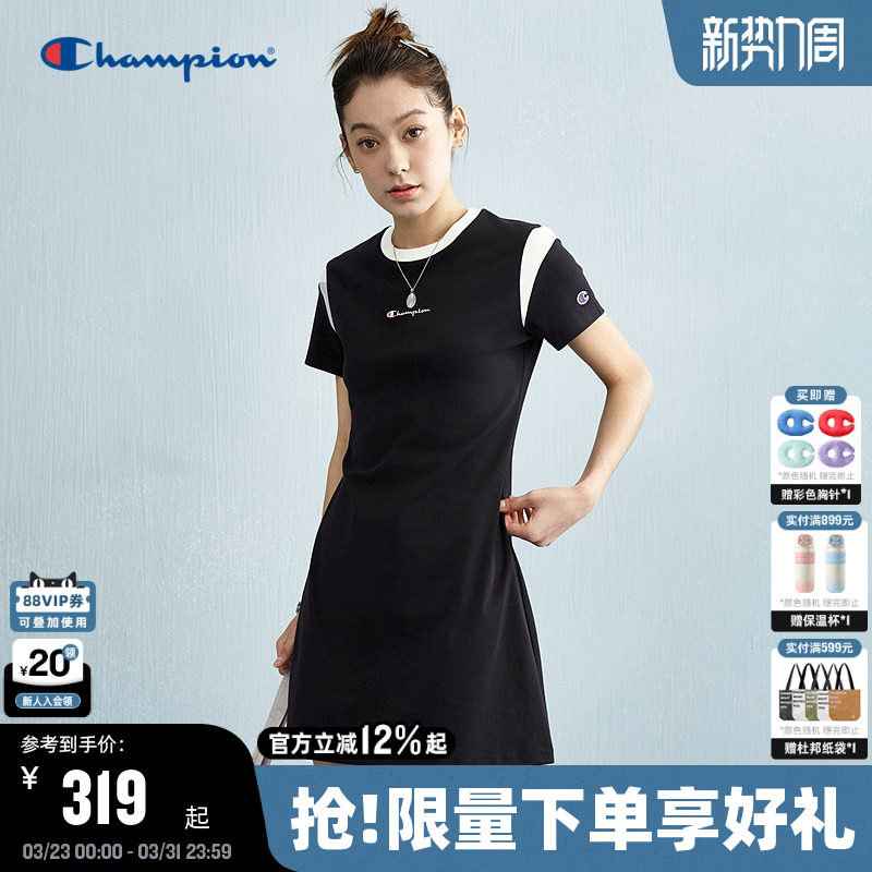 Champion连衣裙女2026春季新款柔系美式风宽松直筒型中长款潮针织