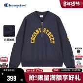 Champion冠军半拉链加绒卫衣女25冬季 新款 V领印花校园球衣风上衣