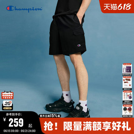 Champion冠军短裤男夏季2026夏季新款工装裤美式夏季休闲运动裤黑