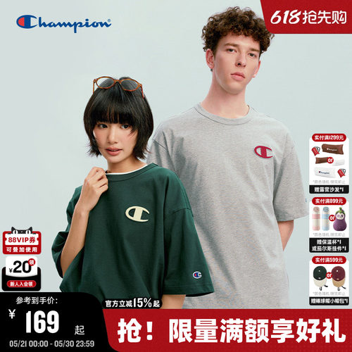 Champion圆领短袖T恤纯棉情侣款