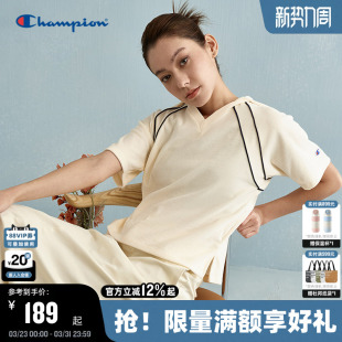 t恤 航海系穿搭Navycore短袖 Champion冠军灯芯绒v领polo衫 女夏季