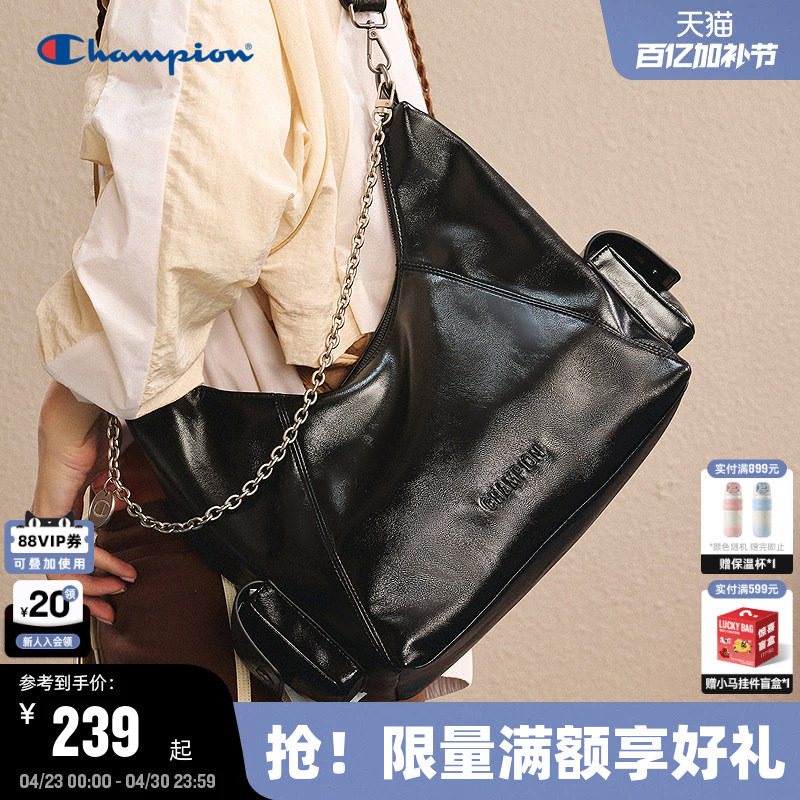 Champion冠军单肩包女春季机车包男情侣休闲链条斜挎包大容量背包