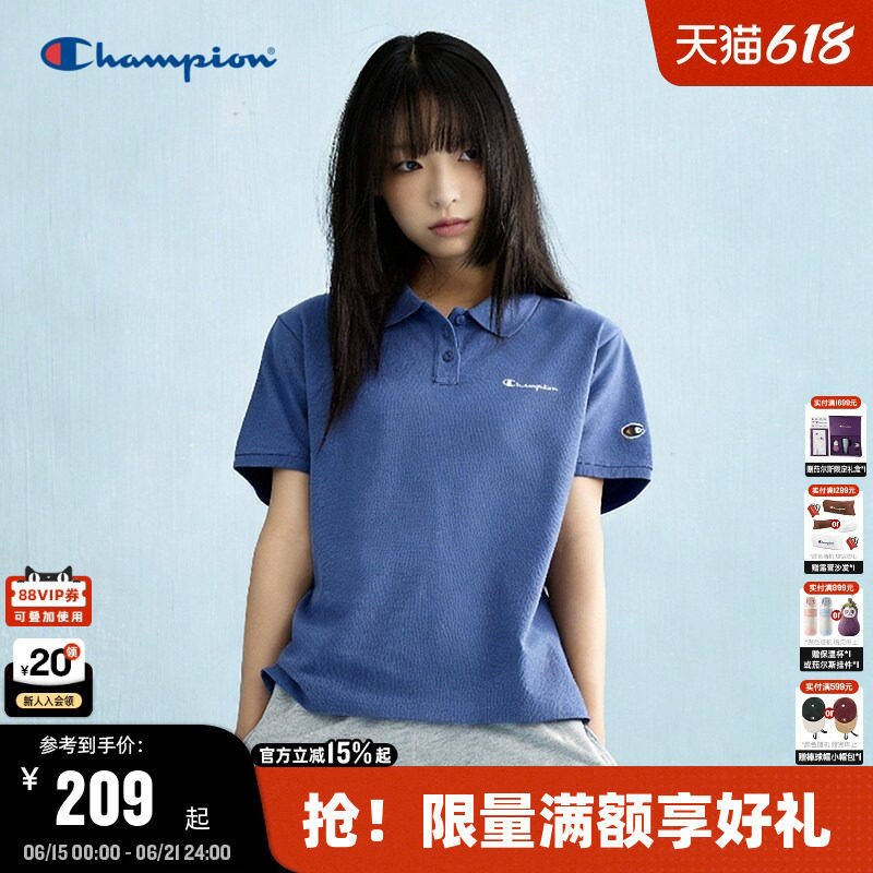 Champion冠军短袖POLO衫女2026夏季新款翻领T恤老钱风轻商务休闲