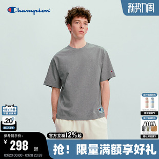 Champion冠军短袖T恤男2026春季新款简约纯色纯棉上衣女宽松潮牌