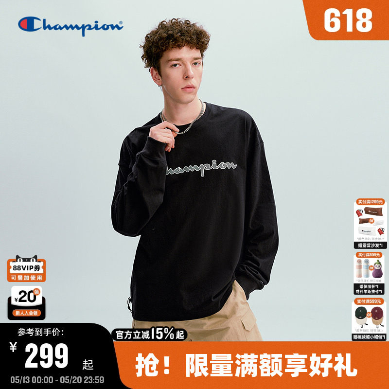 Champion冠军长袖T恤男2026春季新款简约纯棉宽松上衣女印花logo