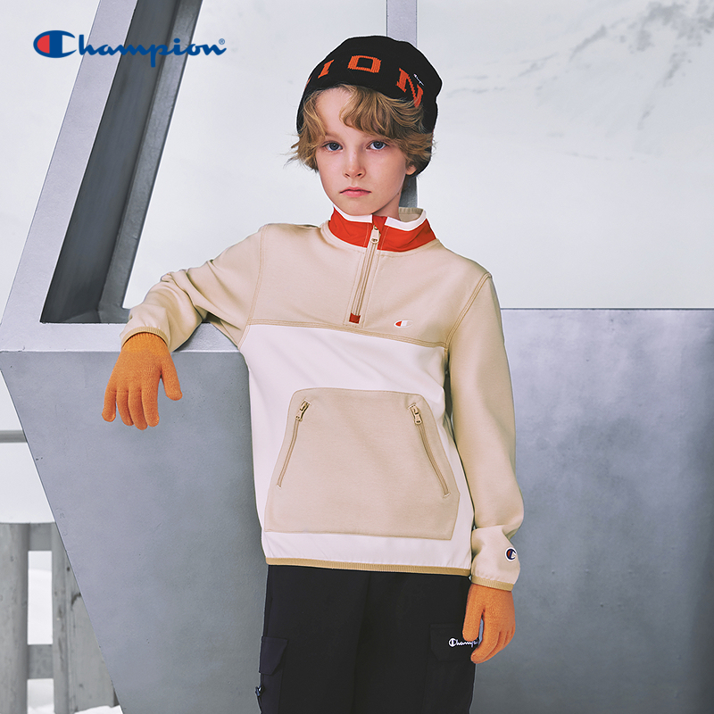 Champion冠军男女童装25秋季新款户外机能休闲运动半拉链卫衣外套